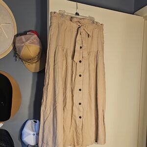 Nwot Universal Thread Tan Midi A-Line Skirt with Tie Front